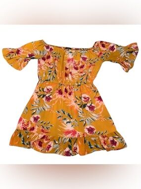 Louise Paris Floral Yellow Red Green Dress Ruffles Size XL Viscose Flowers